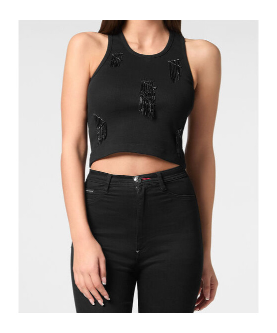 Shop Philipp Plein Fringed Tank Top