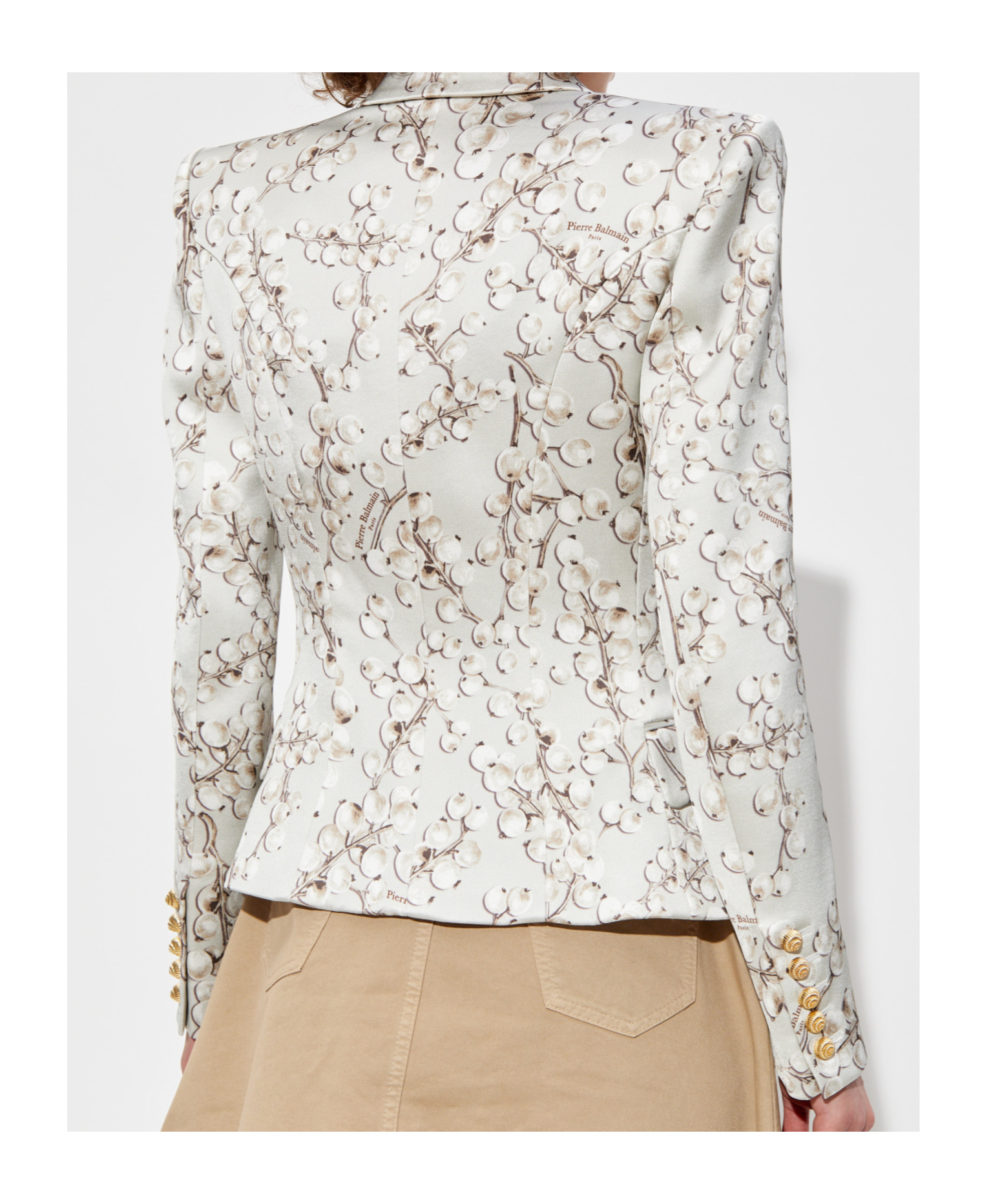 Shop Balmain 6-button Satin Jacket With Redcurrant Print In White