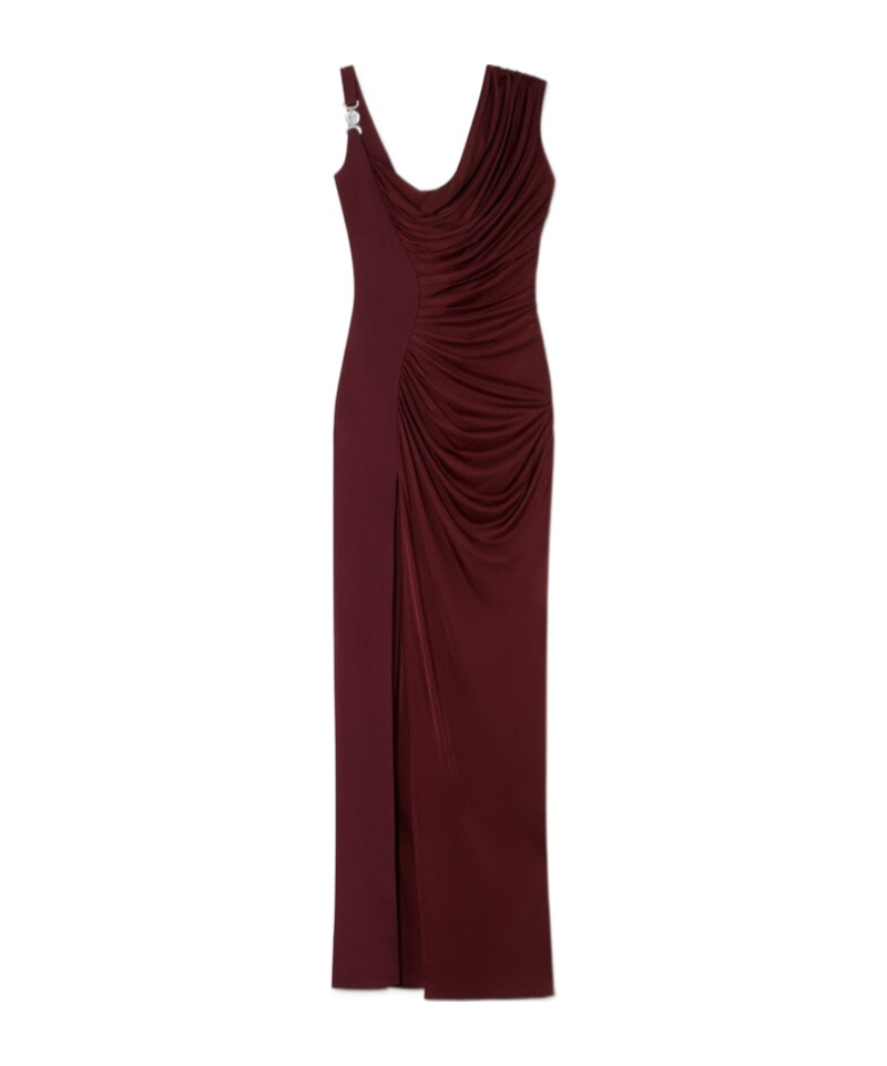 Versace Medusa '95 Draped Gown In Burgundy
