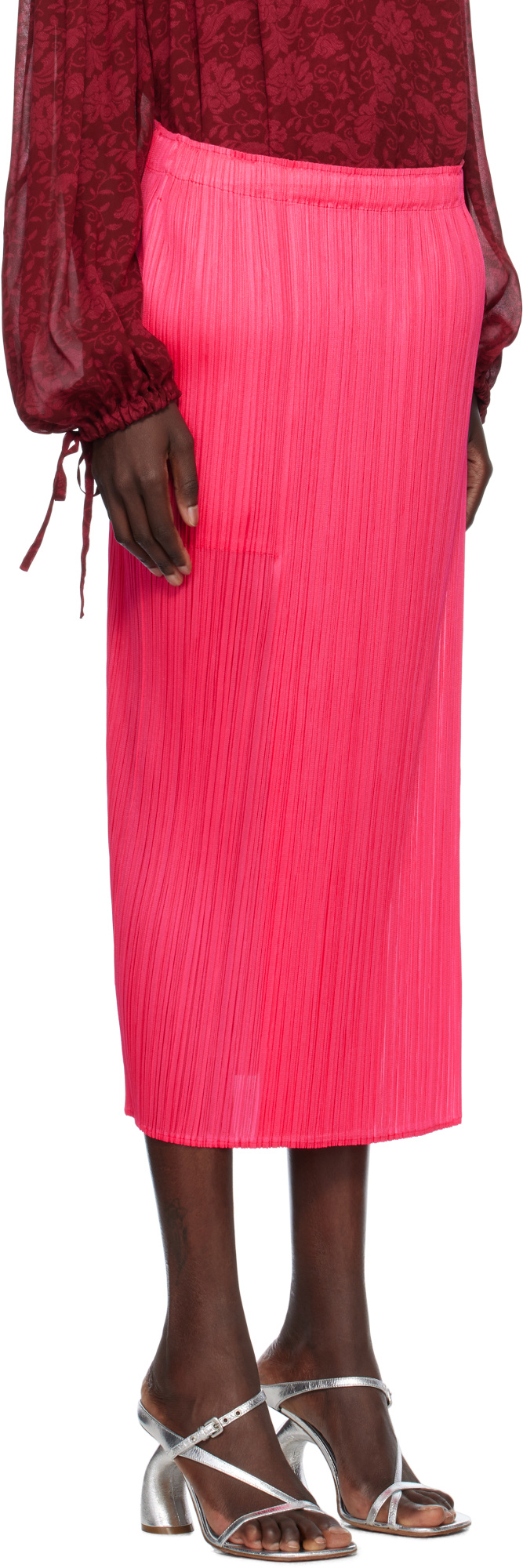 Issey Miyake Pink Monthly Colors March Midi Skirt In Pink