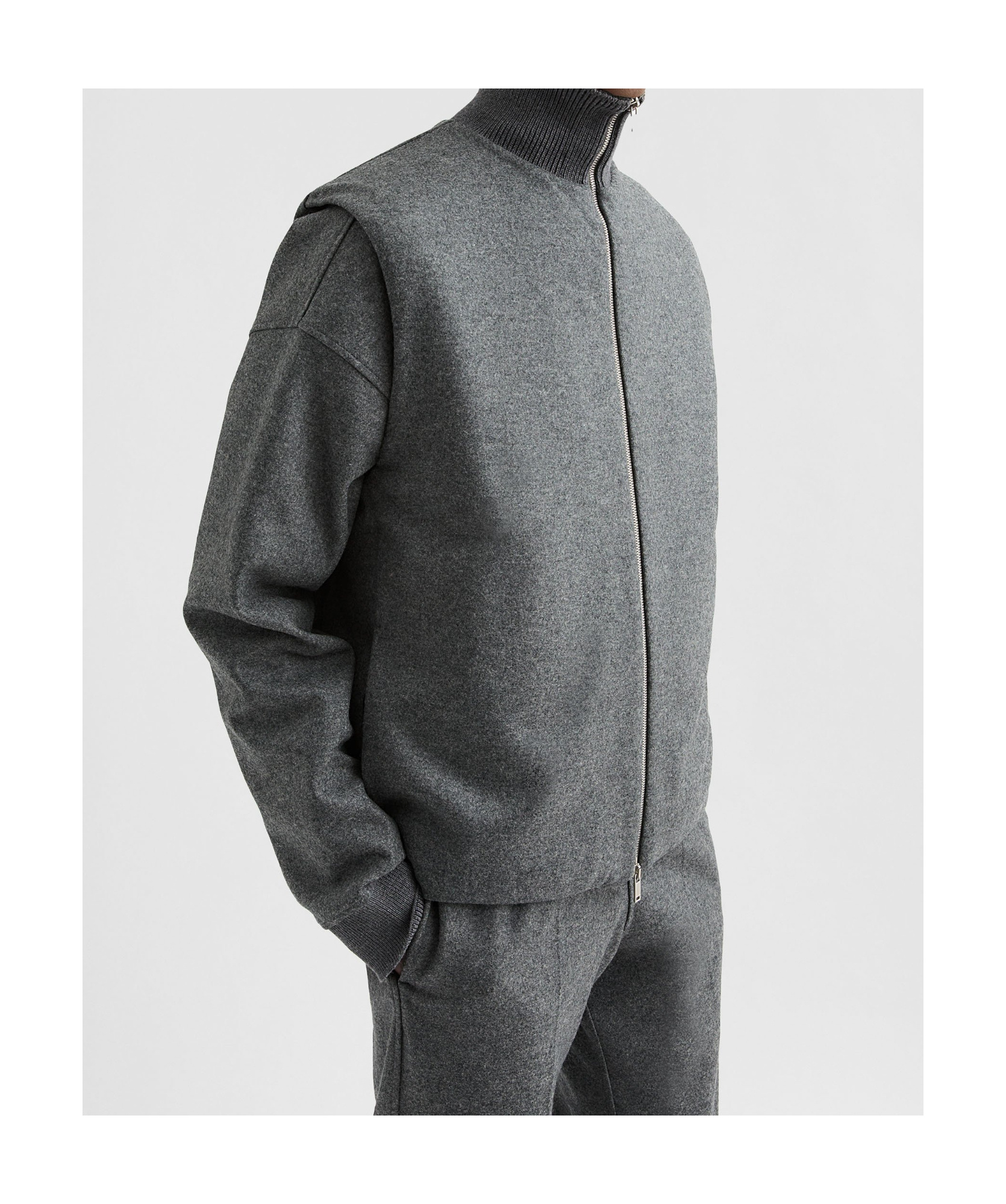 Jil Sander Sleeveless Wool Jacket With High Ribbed Collar In Gray