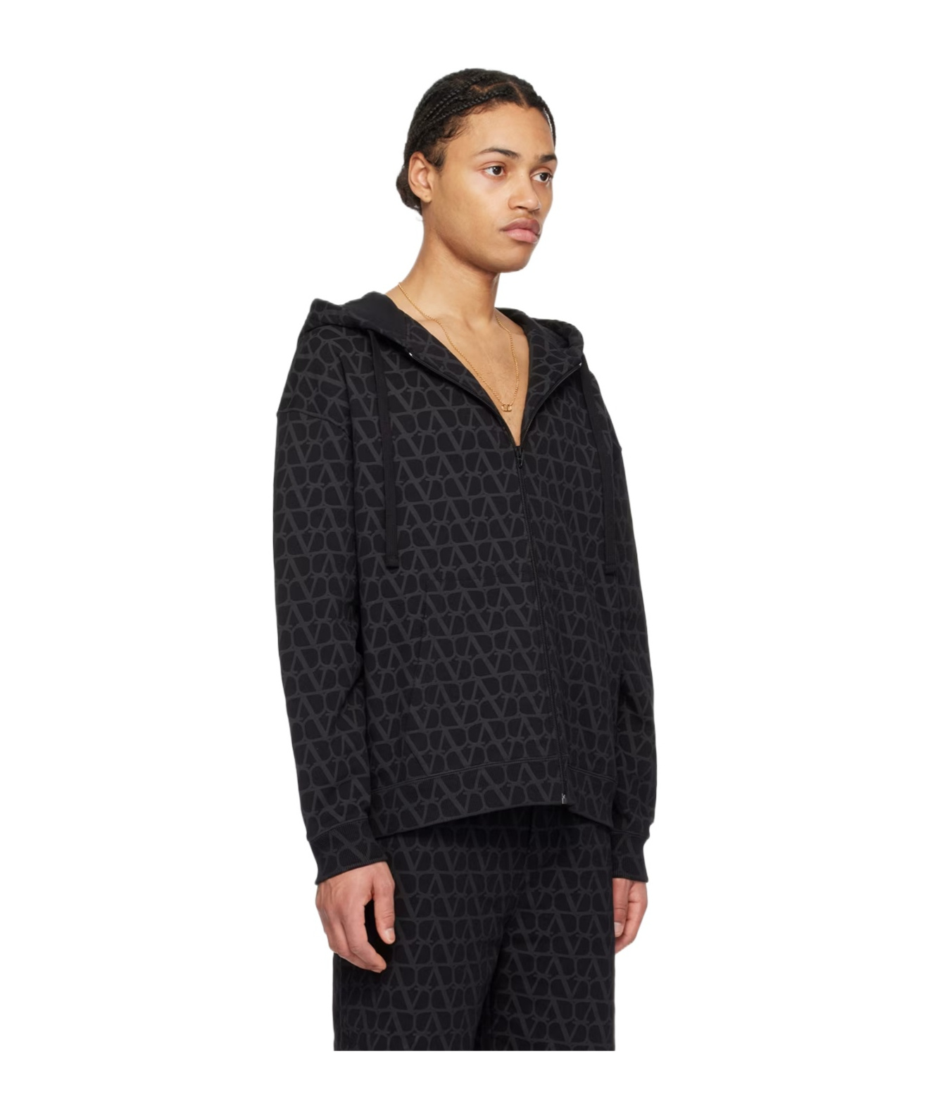 Valentino Toile Iconographe Print Zip-up Hoodie In Black