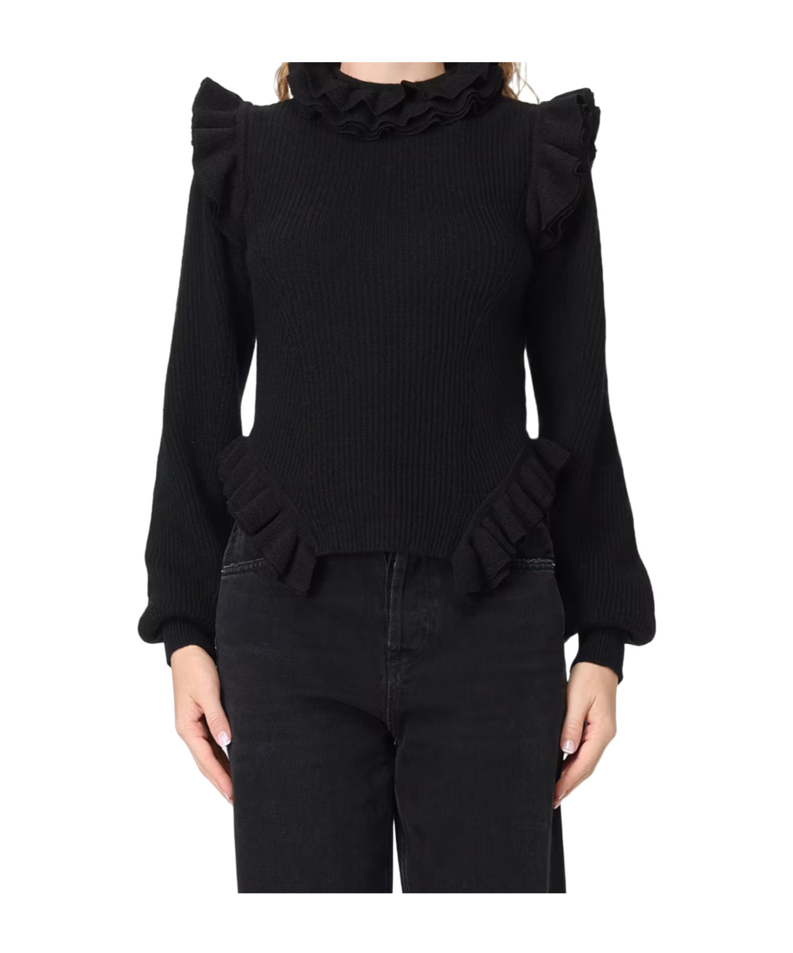 Twinset Ruffled-trim Sweater In Black