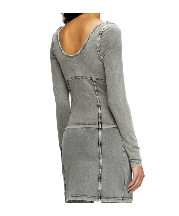 Diesel T-elin Long-sleeve Top With Denim Effect In Grey