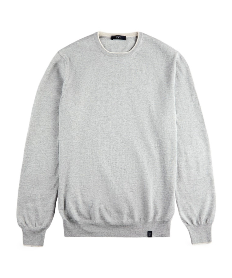 Fay Jumper In Grey Merinos Wool Knit In White