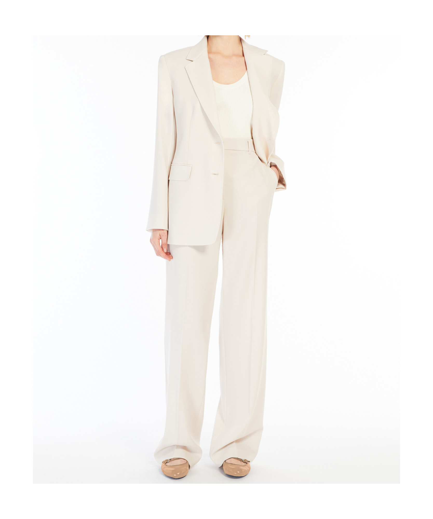 Max Mara Wide-leg Wool Casual Pants In White
