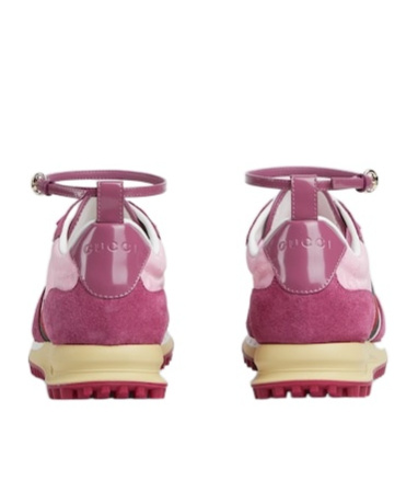 Gucci Nora Web Stripe Suede Sneakers In Pink