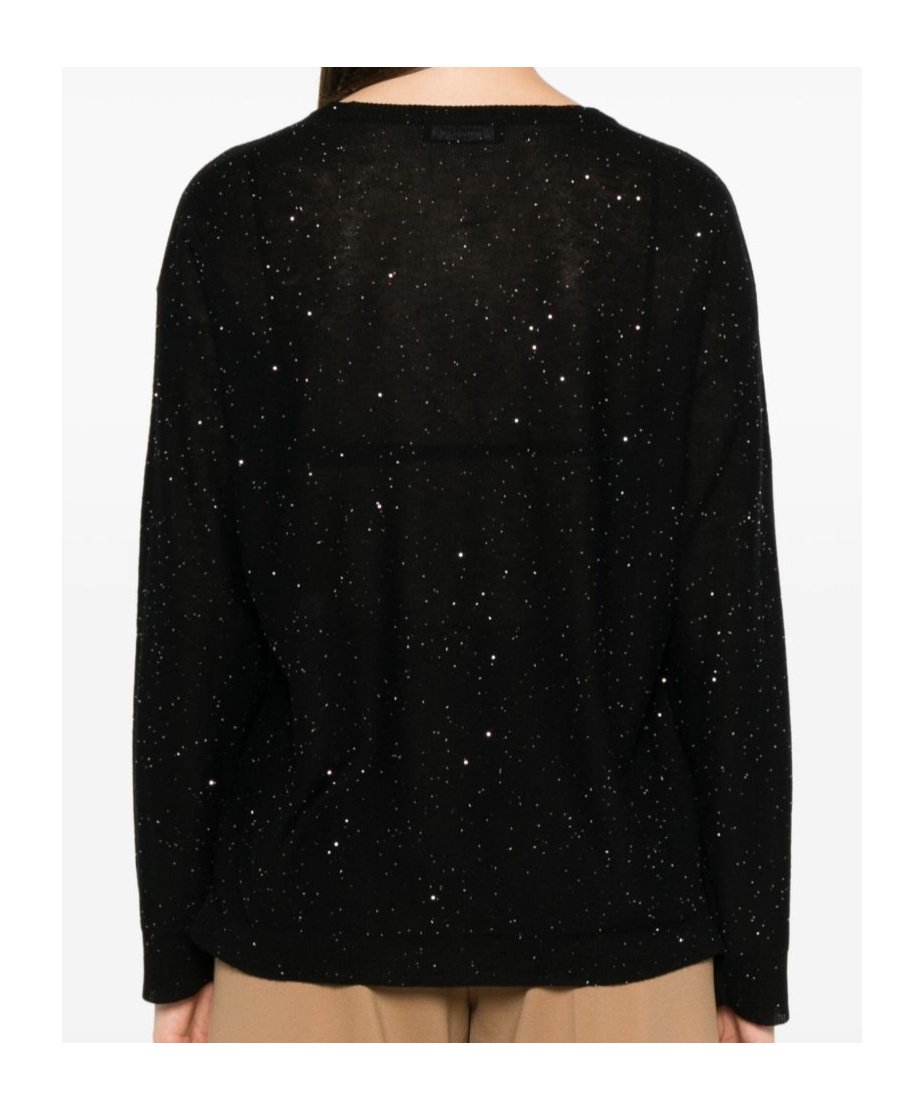 Fabiana Filippi V-neck Wool Sweater Sparkling Detail In Black