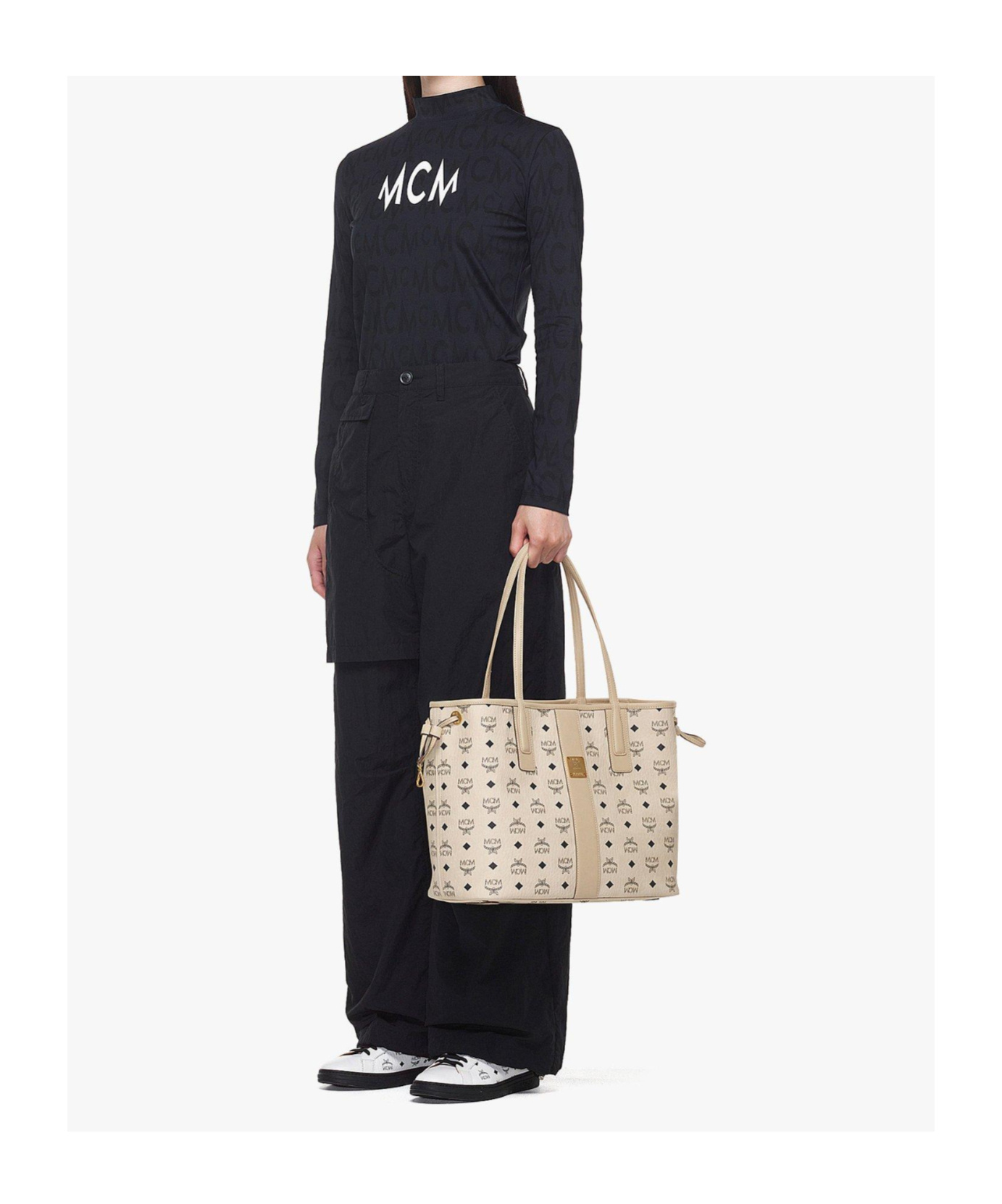 Mcm Liz Reversible Top Handle Medium Tote Bag In Nude