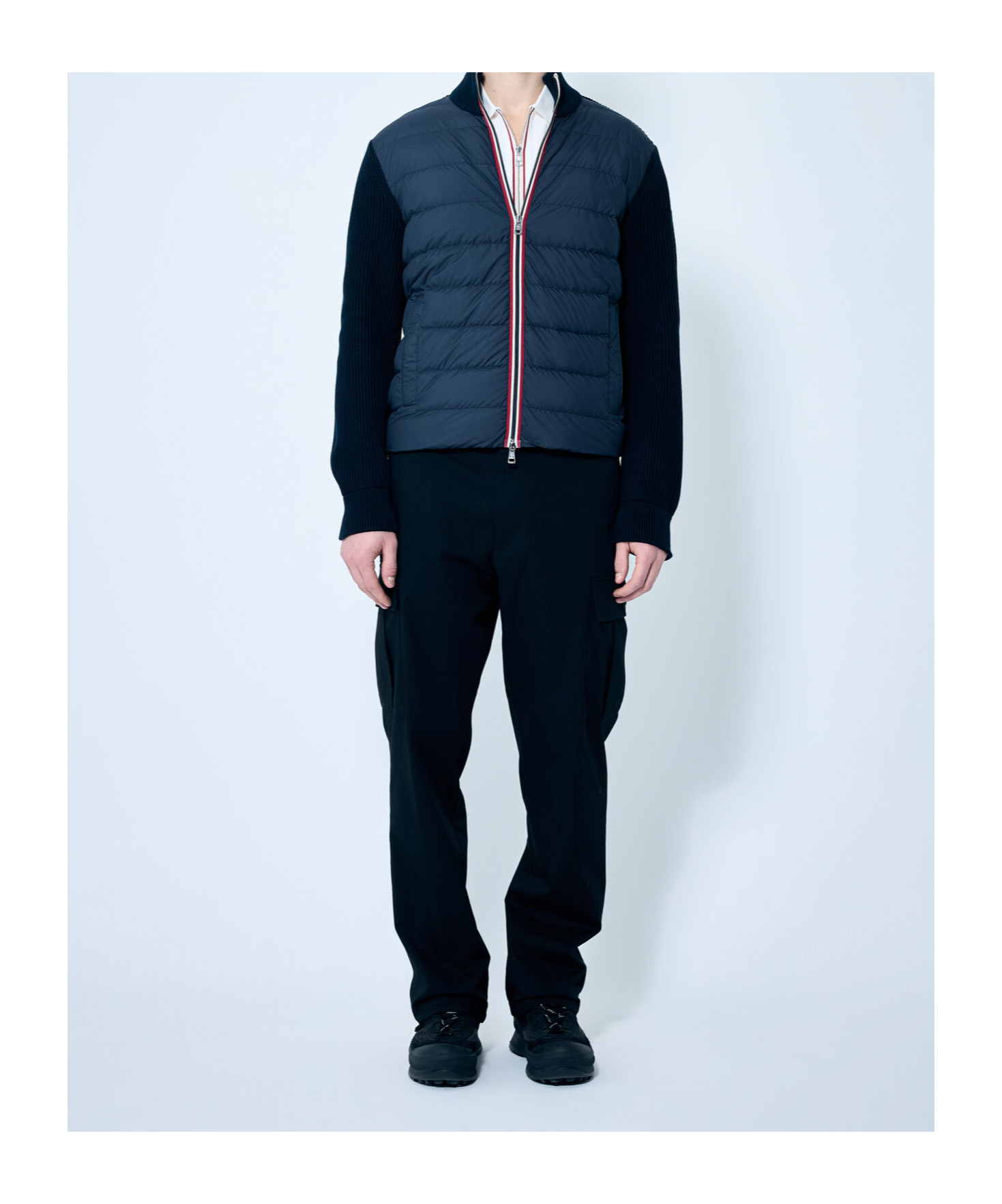 Moncler Padded-panels Cardigan In Blue