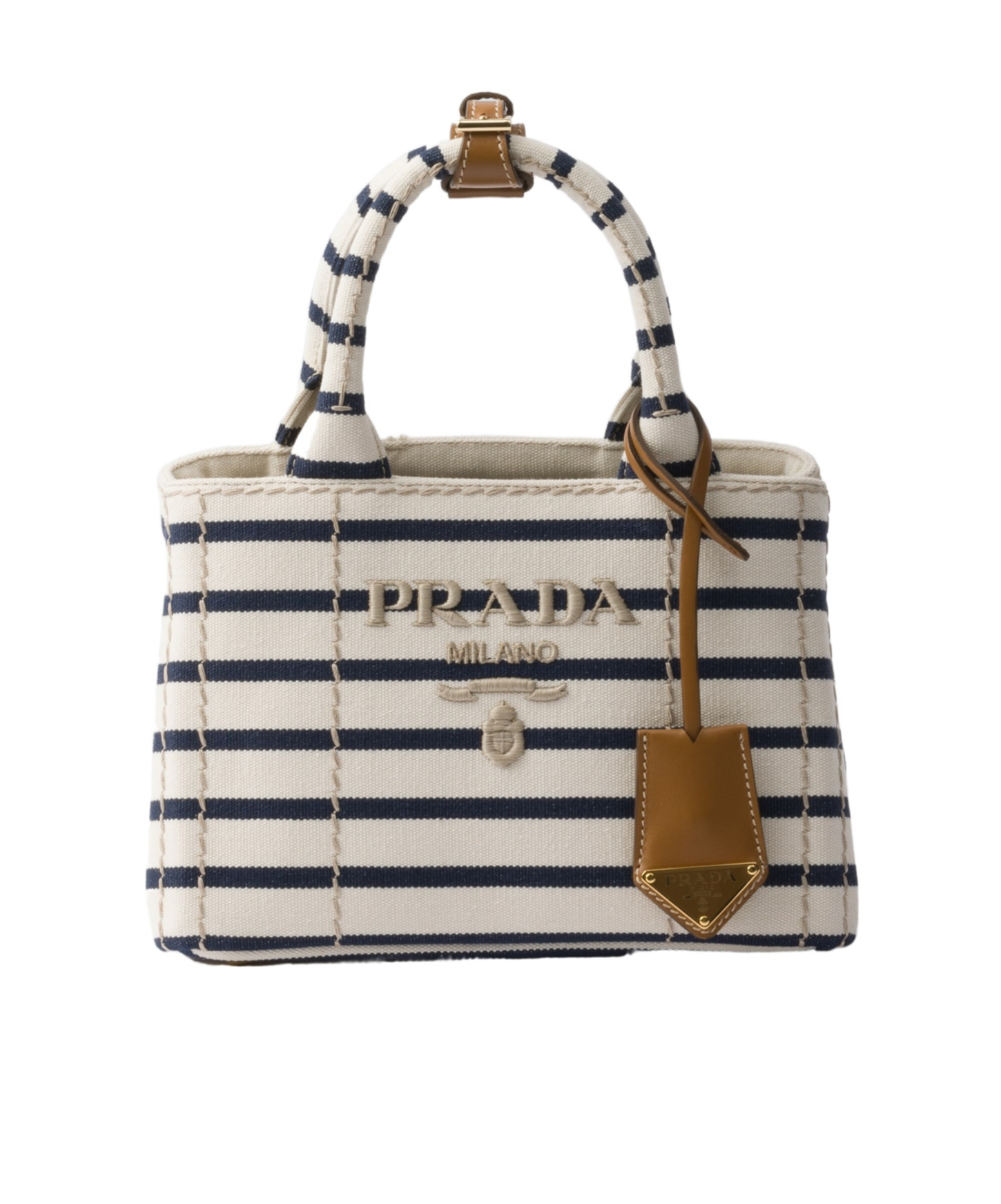 Prada Jardinière Striped Cotton Canvas Mini-bag In Brown