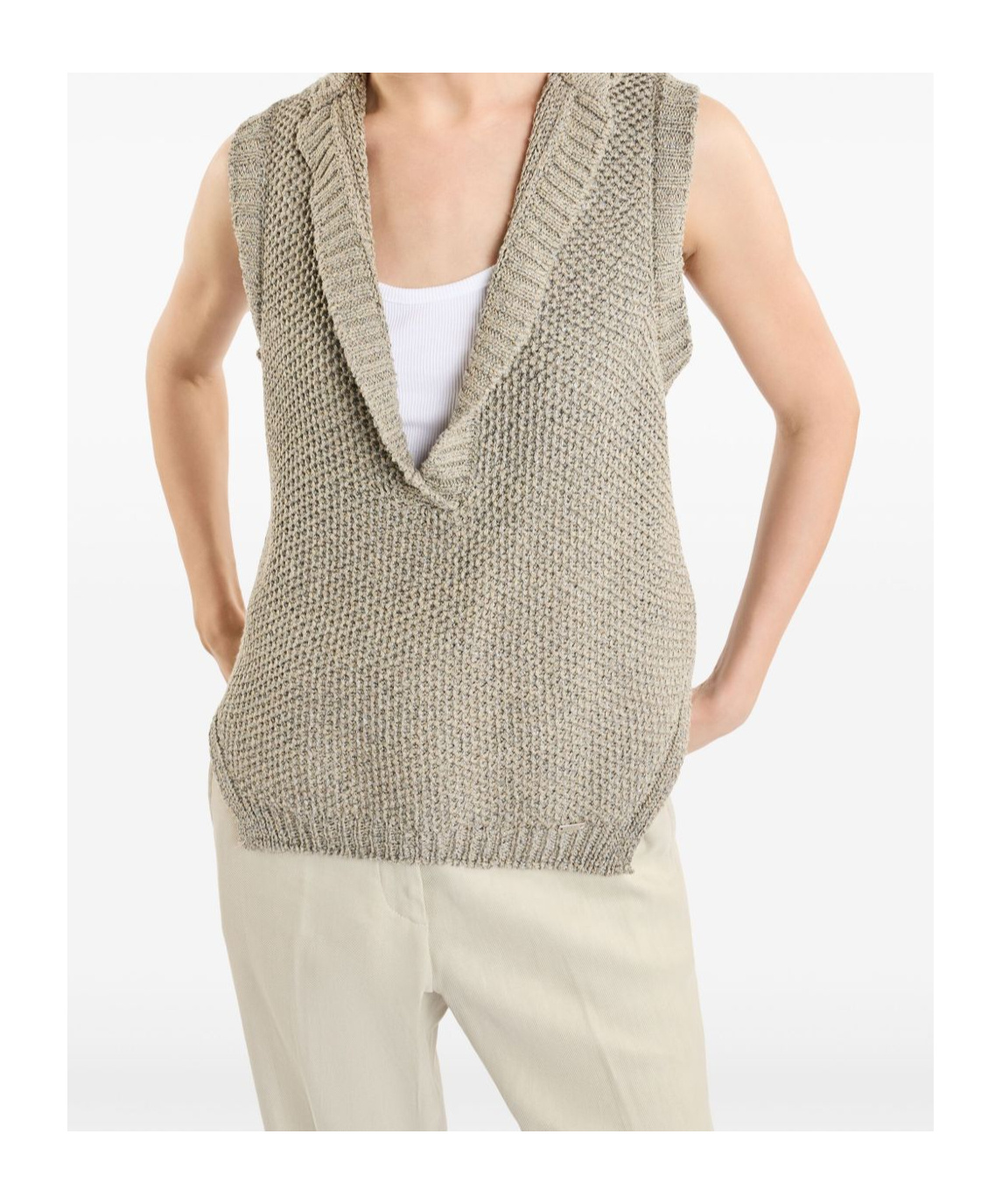 Fay Knitted Cotton Vest With Side Slits In Nude