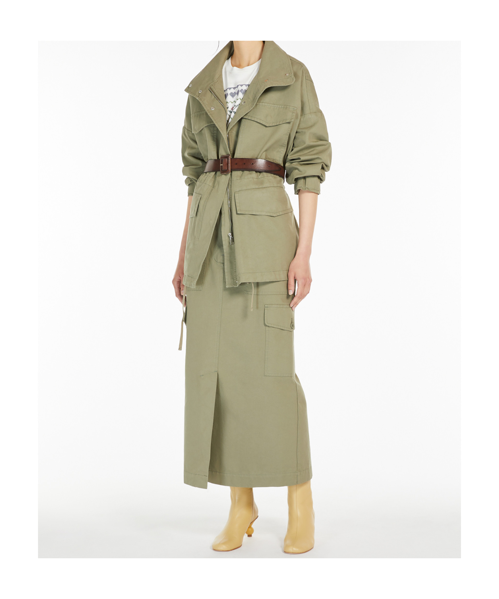 Weekend Max Mara Green Calais Midi Skirt In Brown