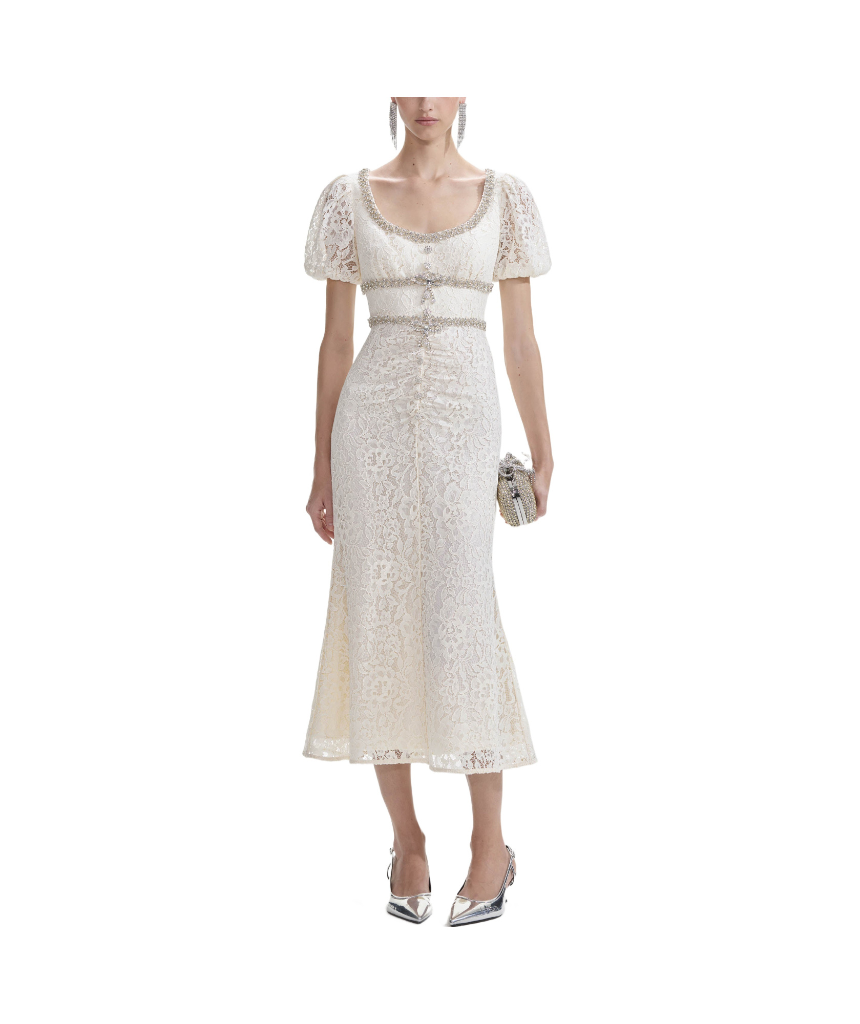 Self-portrait Lace-trimmed Mid-length Dress In White