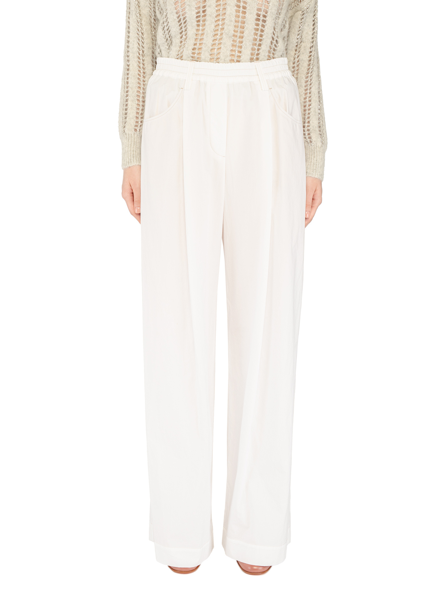 Brunello Cucinelli Wide-leg Cotton Trousers In White