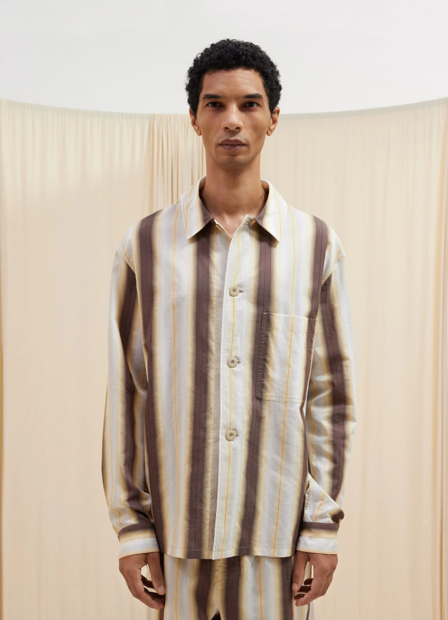 Lemaire Striped Long-sleeved Shirt In Nude