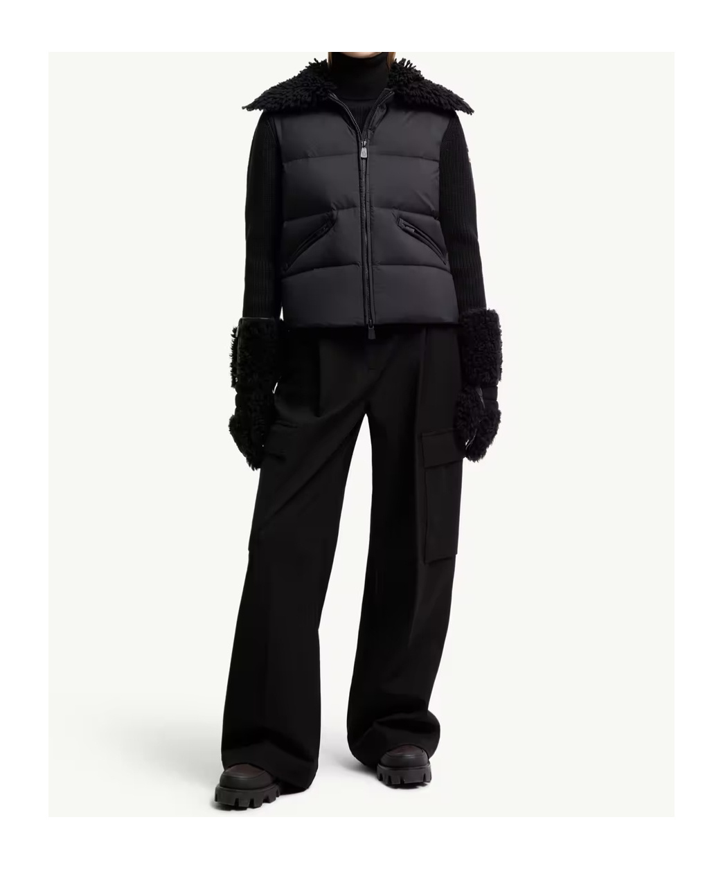 Moncler Padded Wool Zip-up Cardigan In Black