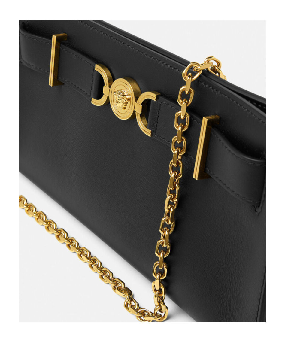 Versace Chain Strap Gold-tone Hardware Clutch Bag In Black