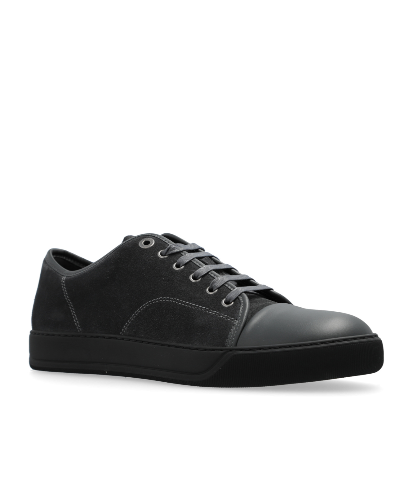 Lanvin Dbb1 Matte Cap Toe Low Top Sneaker In Burgundy Suede In Black