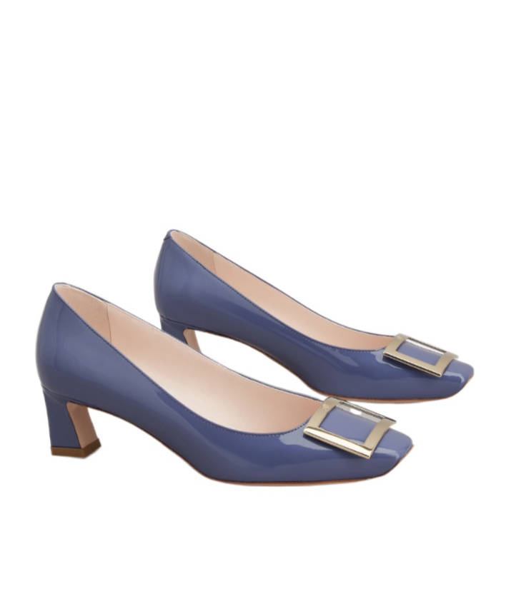 Shop Roger Vivier Trompette Patent Leather Metal Buckle High Heels In Blue