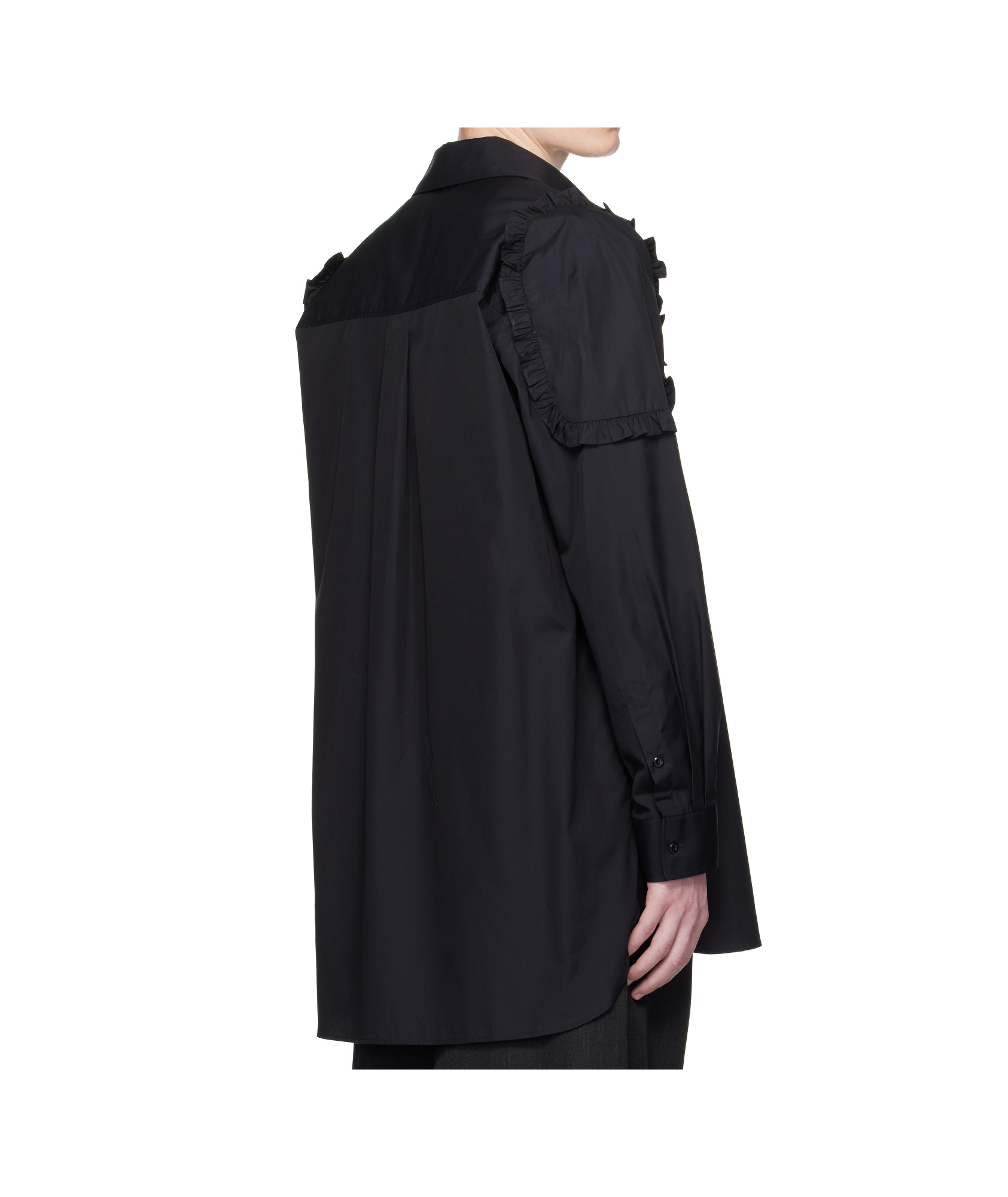 Simone Rocha Ruffle Shoulder Patch Tunic Shirt In Black