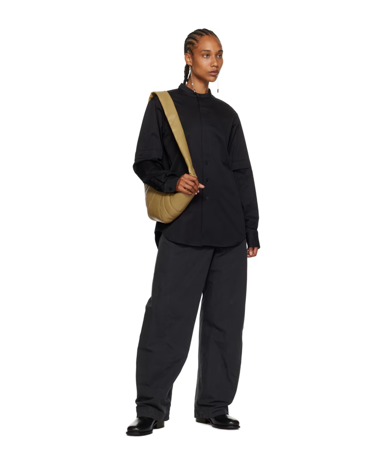 Lemaire Long-sleeved Shirt With Vertical Collar In Black