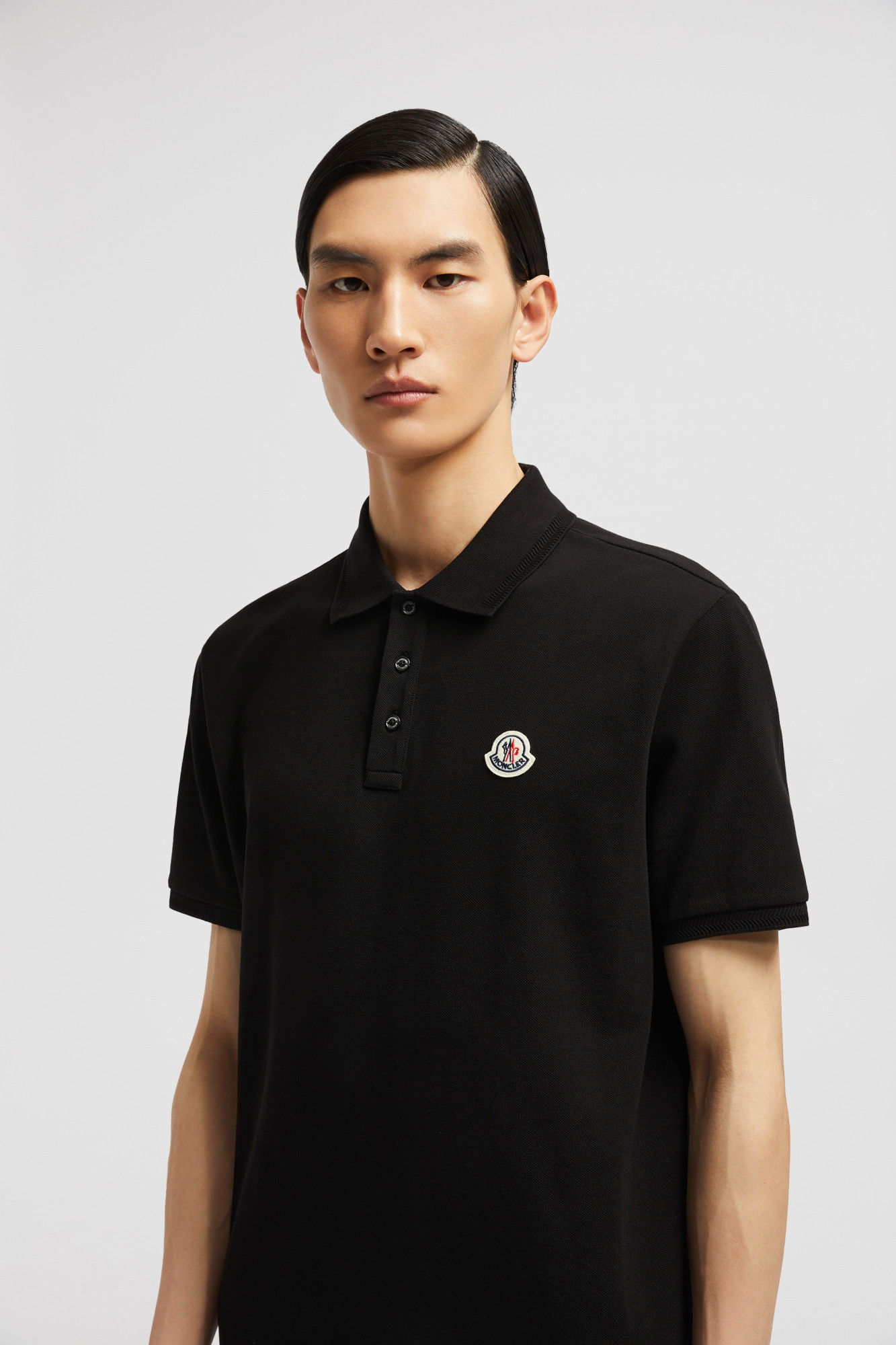 Moncler Logo Patch Cotton Piquet Polo Shirt In Black