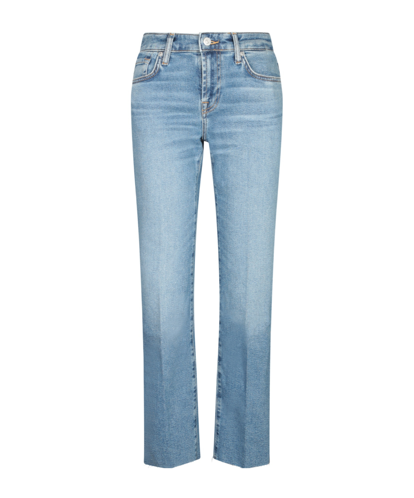 7 For All Mankind Mid-rise Jeans With A Straight Cut To The Ankle In Blue