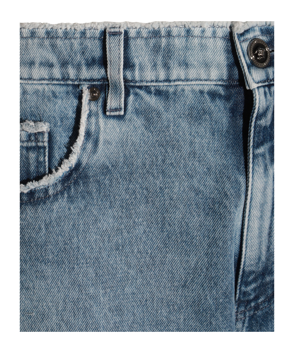 Versace Stonewashed Denim Wide Jeans In Blue