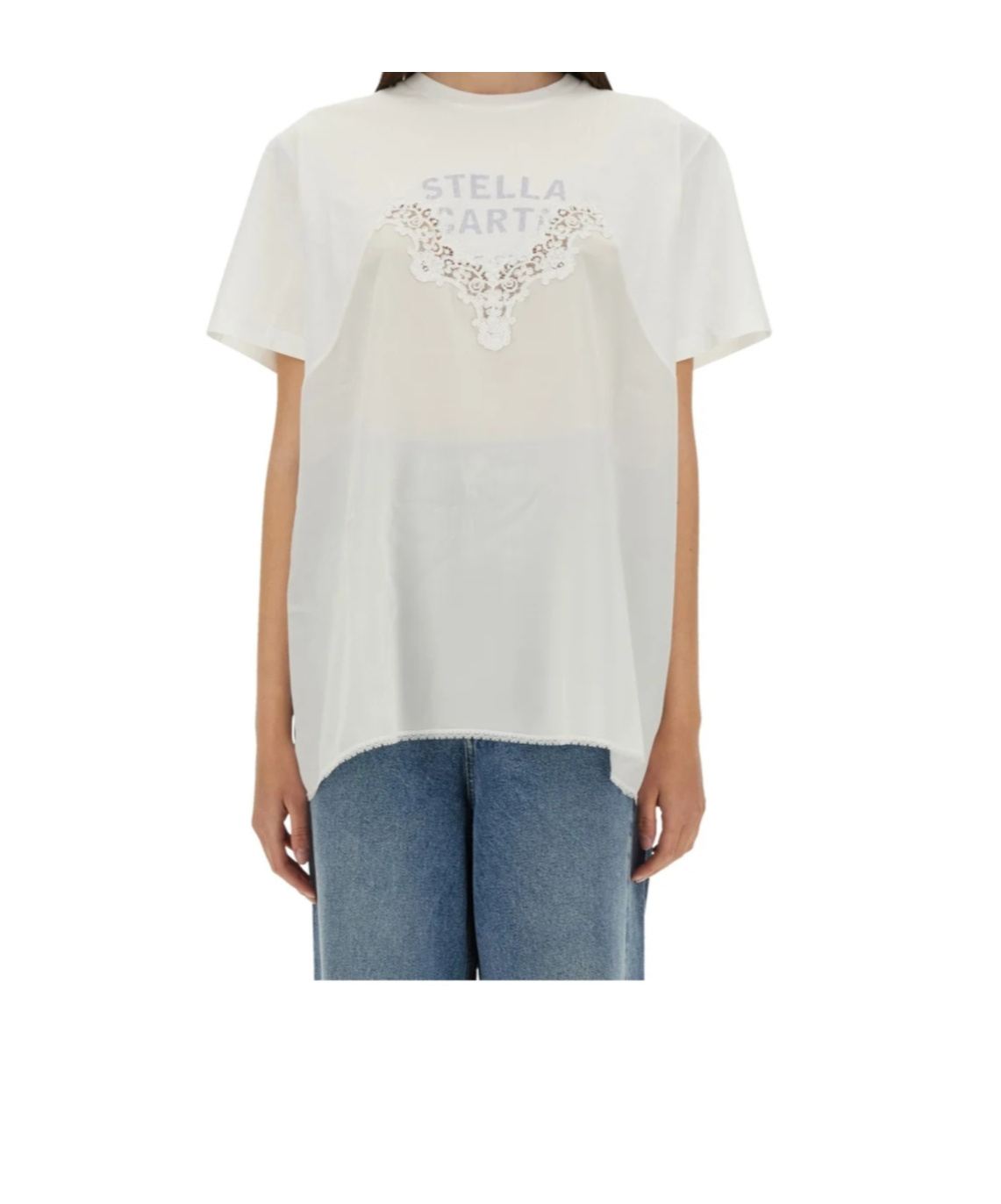 Stella Mccartney Lace Detail Graphic Print T-shirt In White