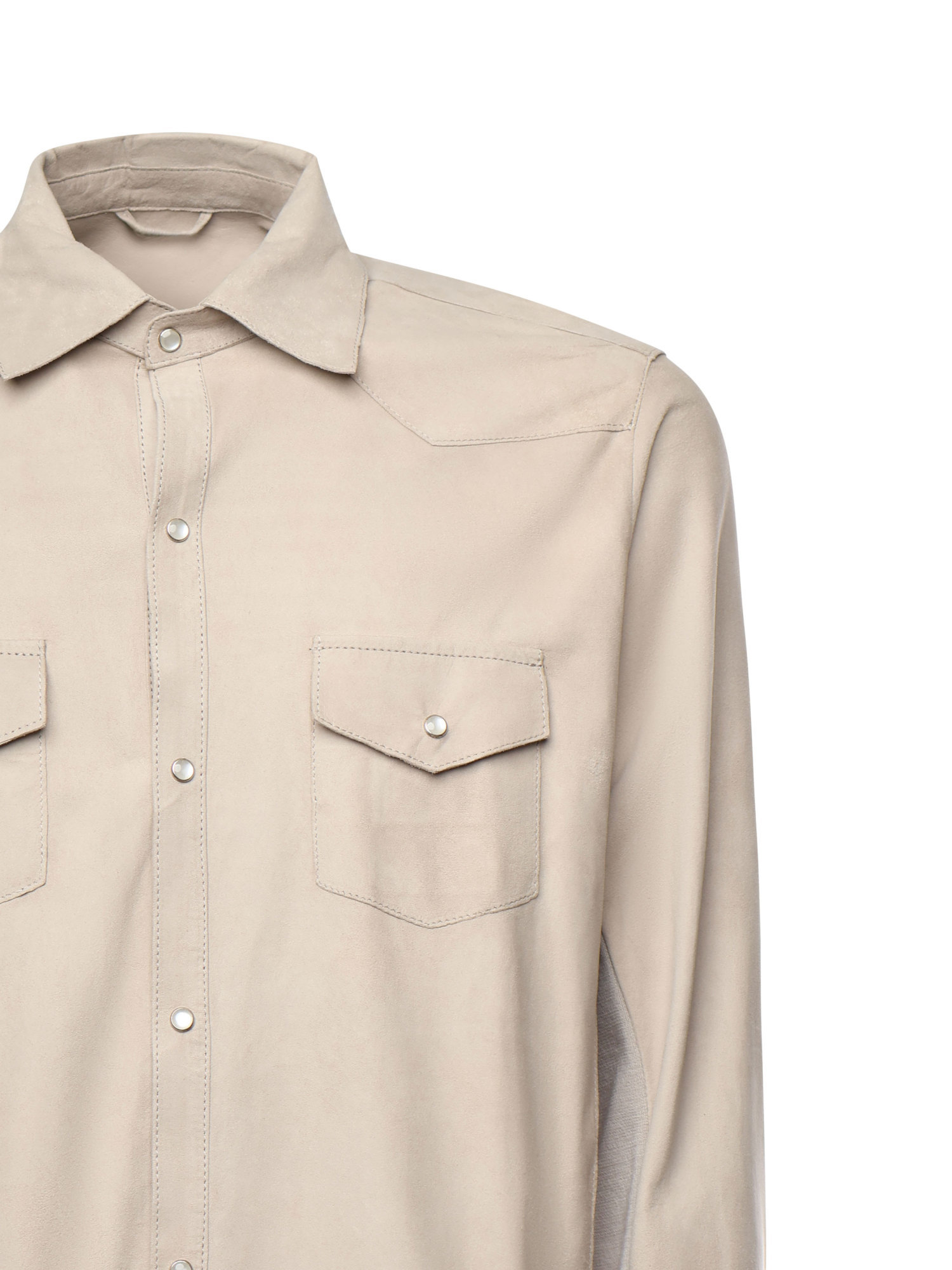 Eleventy Dual-tone Lambskin Shirt With Chest Pockets In Neutral