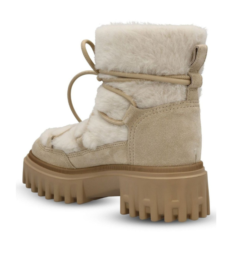 Hogan Lace-up Shearling-trim Boots In Brown