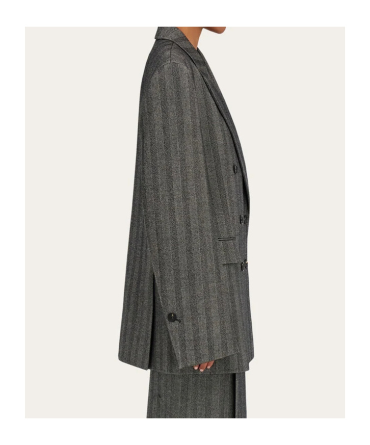 Ferragamo Chevron-pattern Double-breasted Coat In Gray