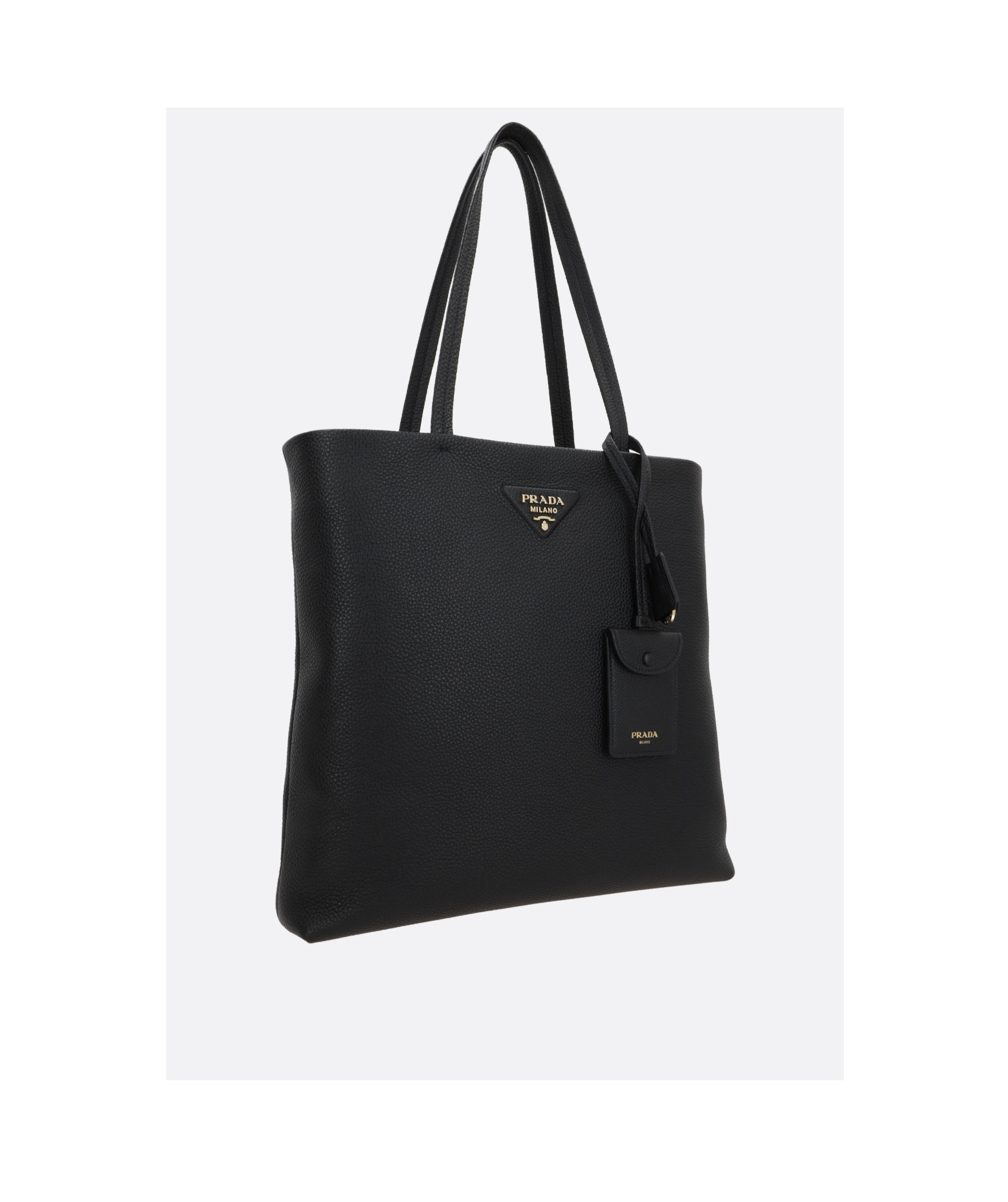 Prada Large Leather Tote Bag In Black