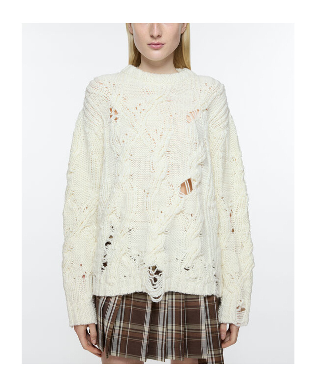 Acne Studios Distressed Chunky-knit Jumper In White