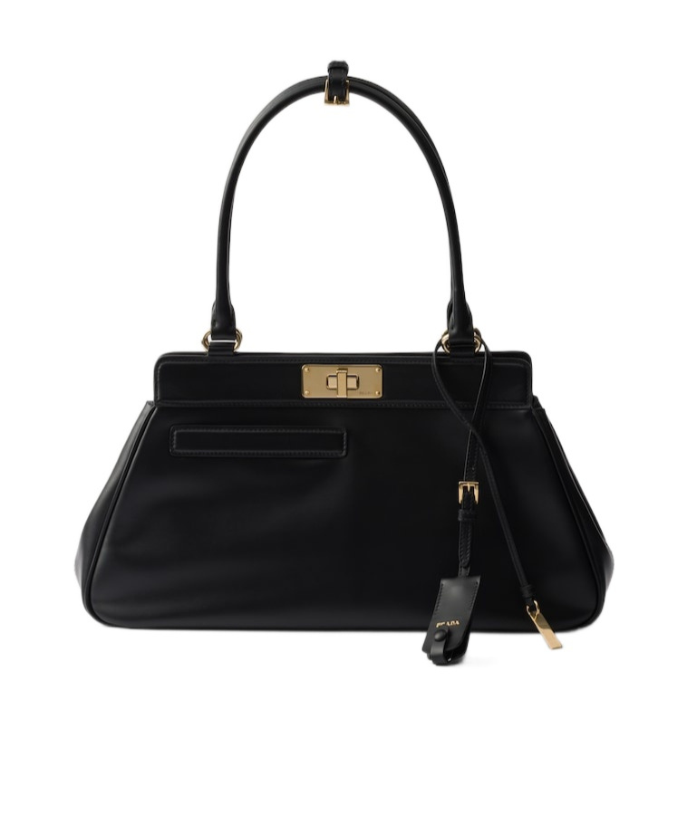 Prada Framed Leather Top-handle Bag In Black
