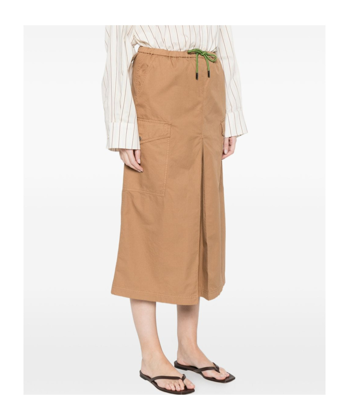 Herno Gonna Midi In Cotone Beige Con Tasche In Brown