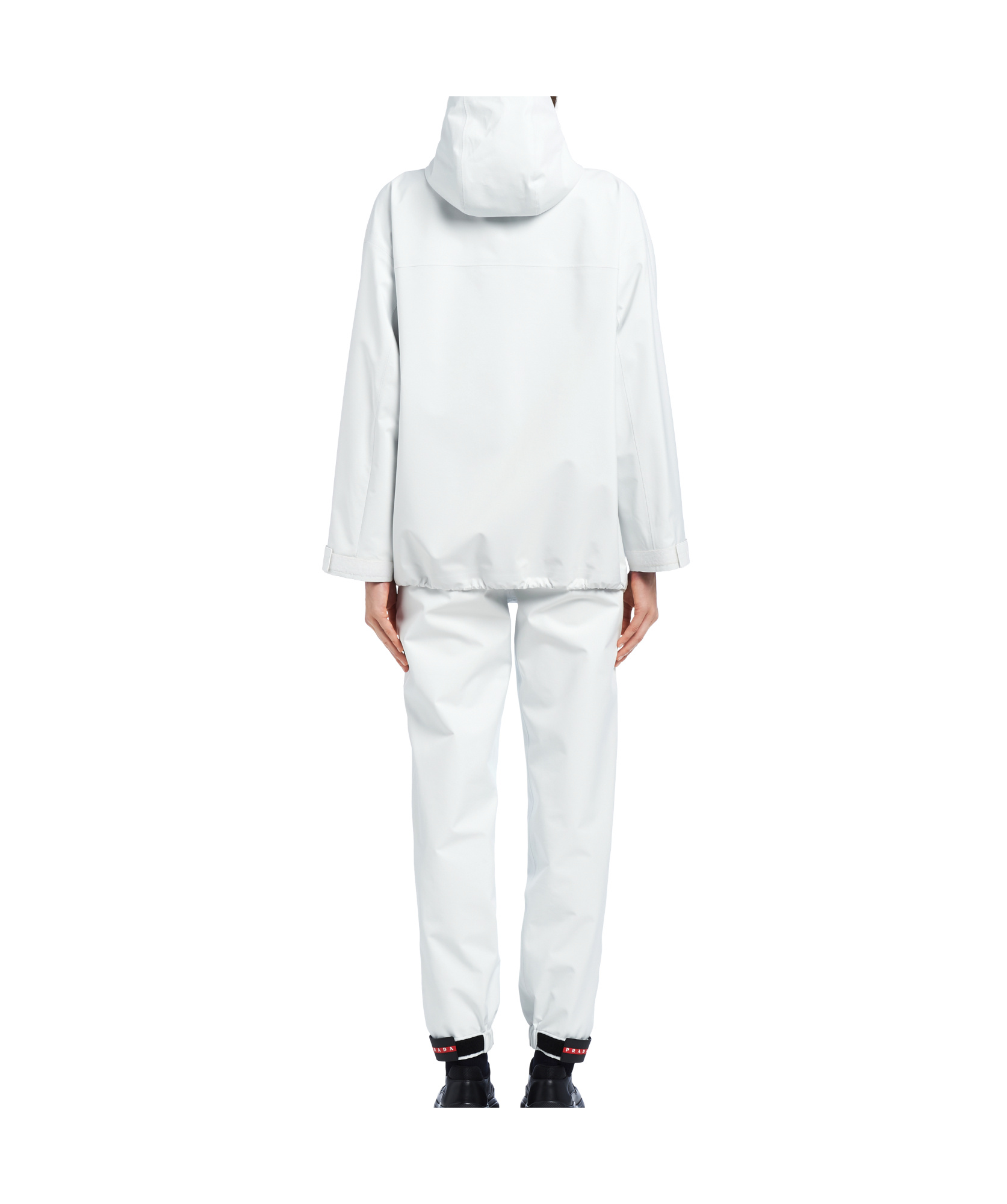 Prada Logo Hooded Casual Jacket In Chalk White