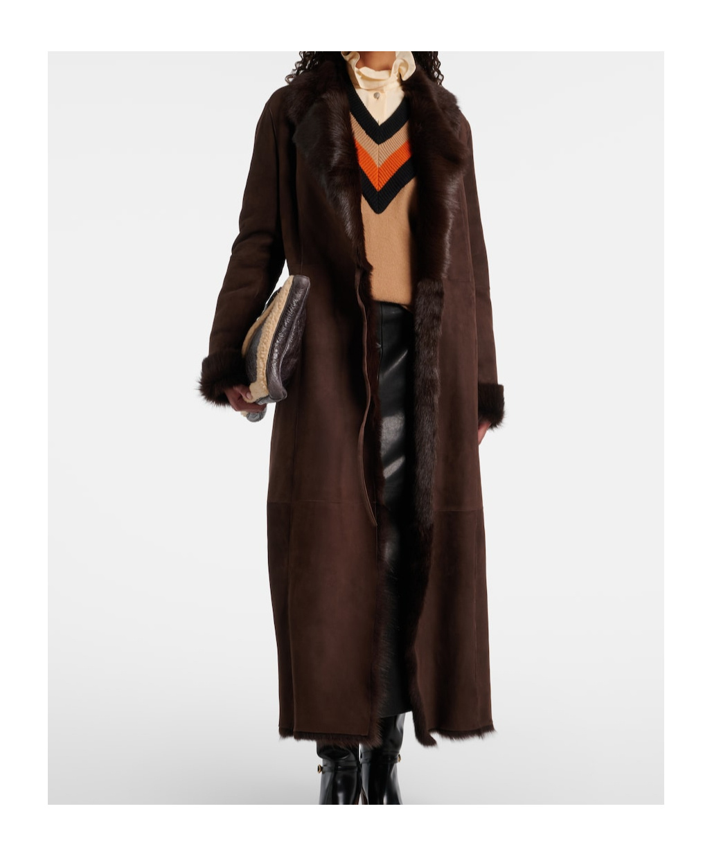 Nour Hammour Joni Shearling-lined Suede Wrap Coat In Brown