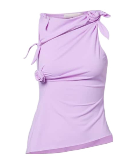 Coperni Floral Appliqué Pleated Knit Top In Purple
