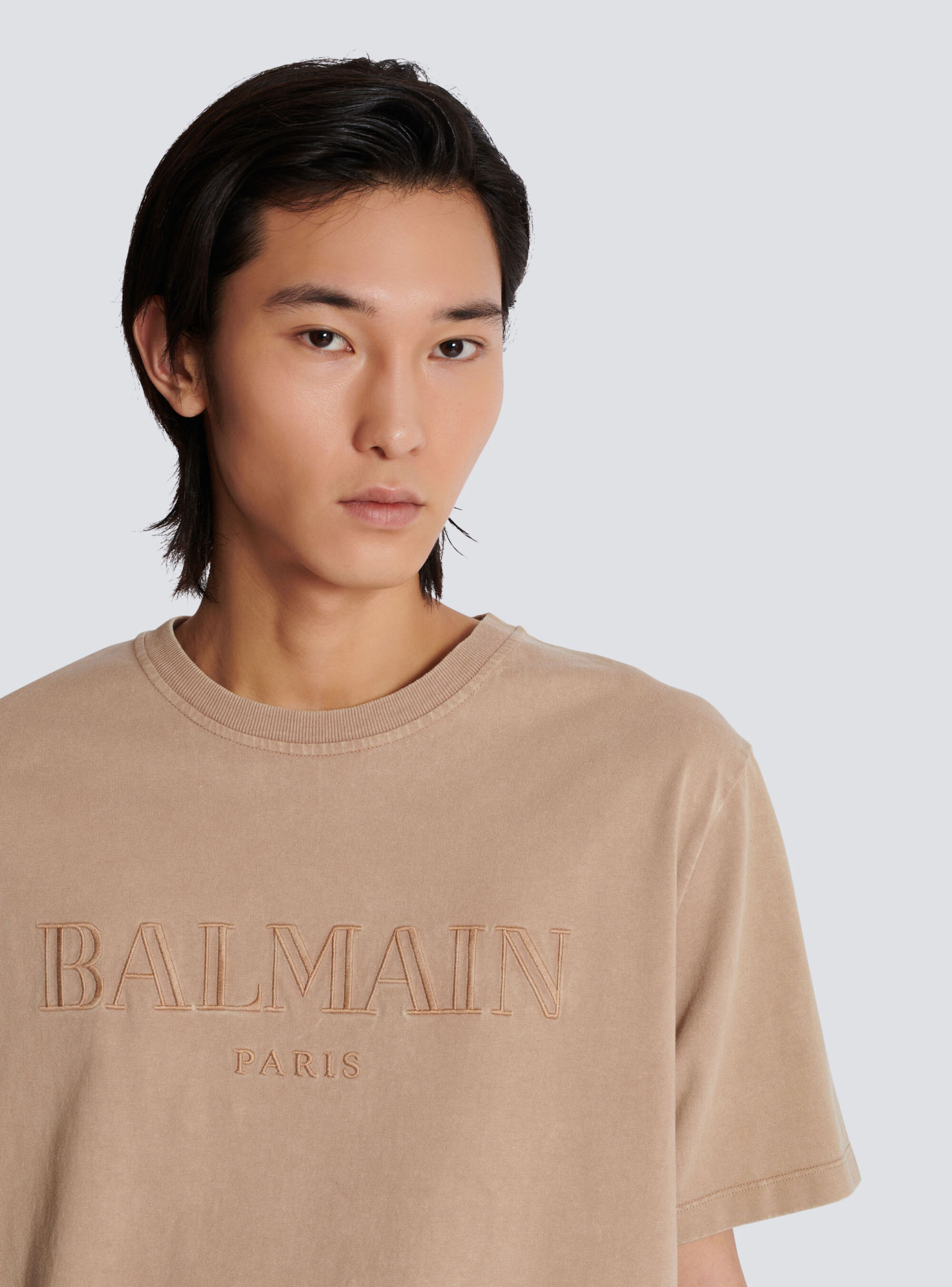 Shop Balmain Loose T-shirt With Vintage  Embroidery In Nude