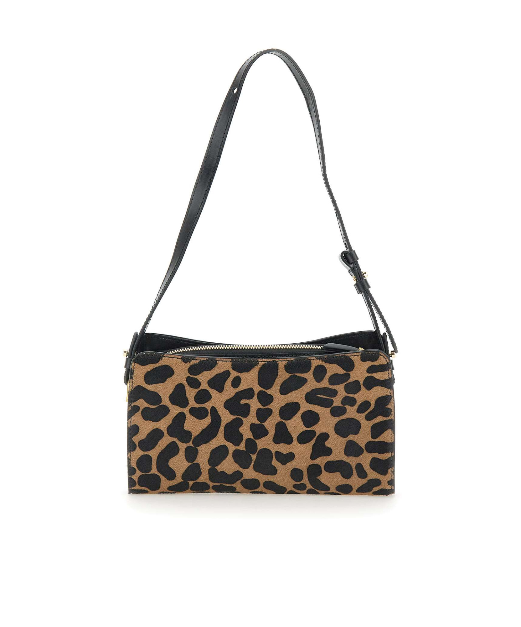 Gianni Chiarini Logo Patch Leopard Printed Shoulder Bag In Black