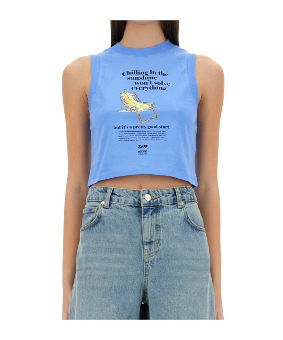Moschino Cropped Top With Print In Blue