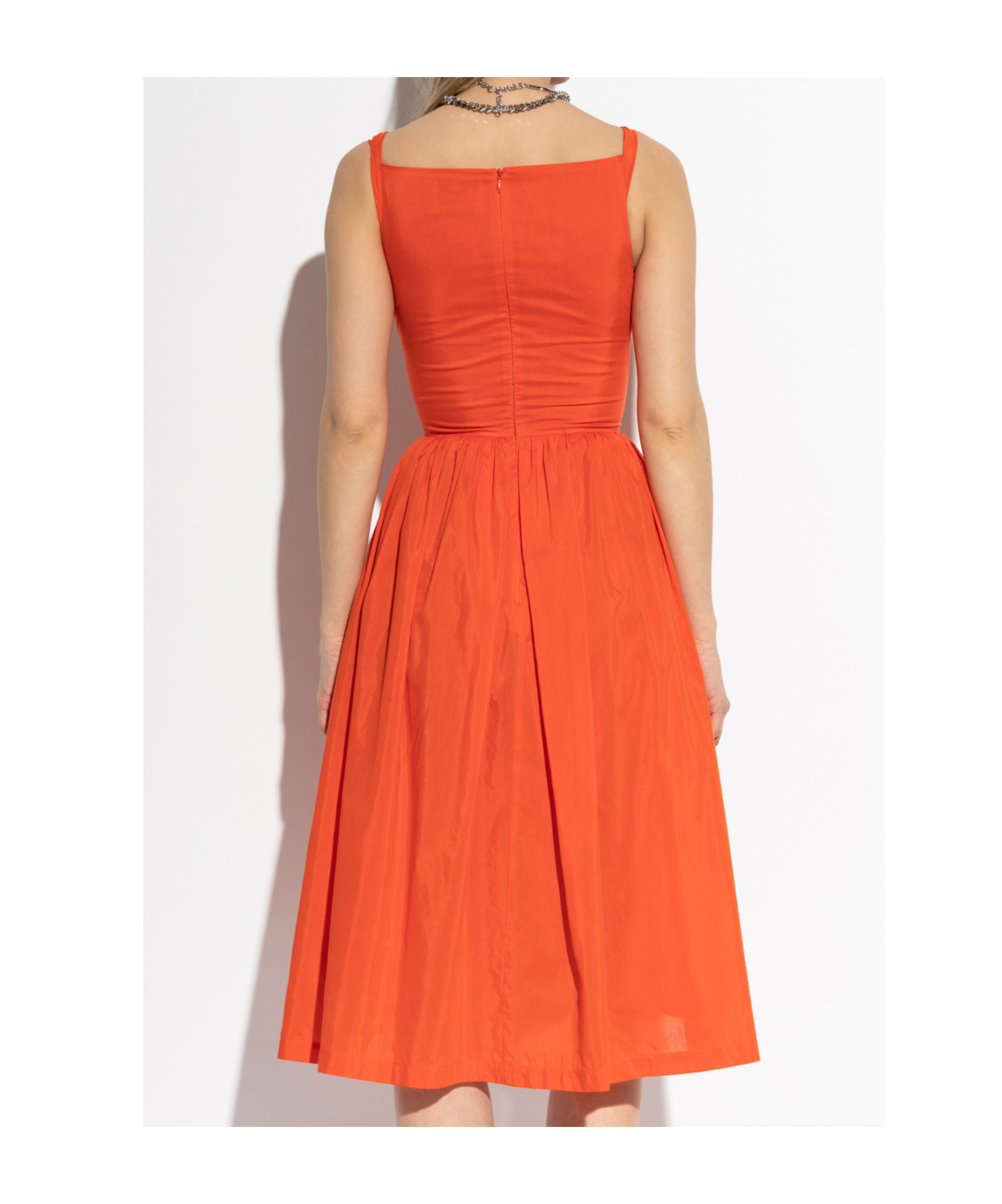 Vivienne Westwood Draped Neckline Midi Dress With Gathered Waist In Orange