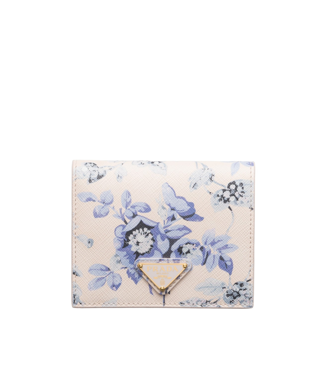 Prada Small Saffiano Leather Floral Bifold Wallet In Turquoise