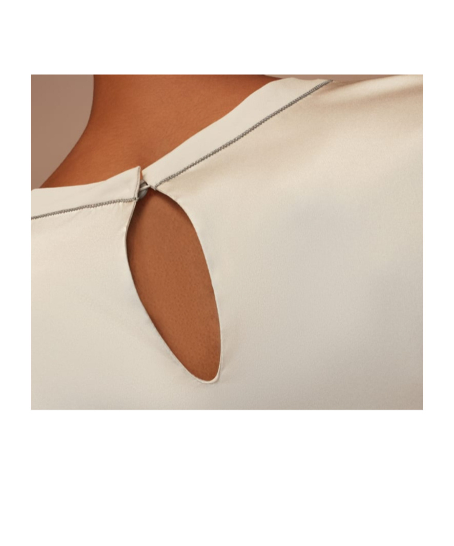 Brunello Cucinelli Cap-sleeve Satin-finish Blouse In Nude