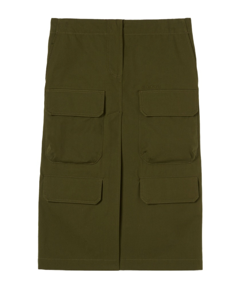 Gucci Cotton Canvas Skirt With Embroidery In Green