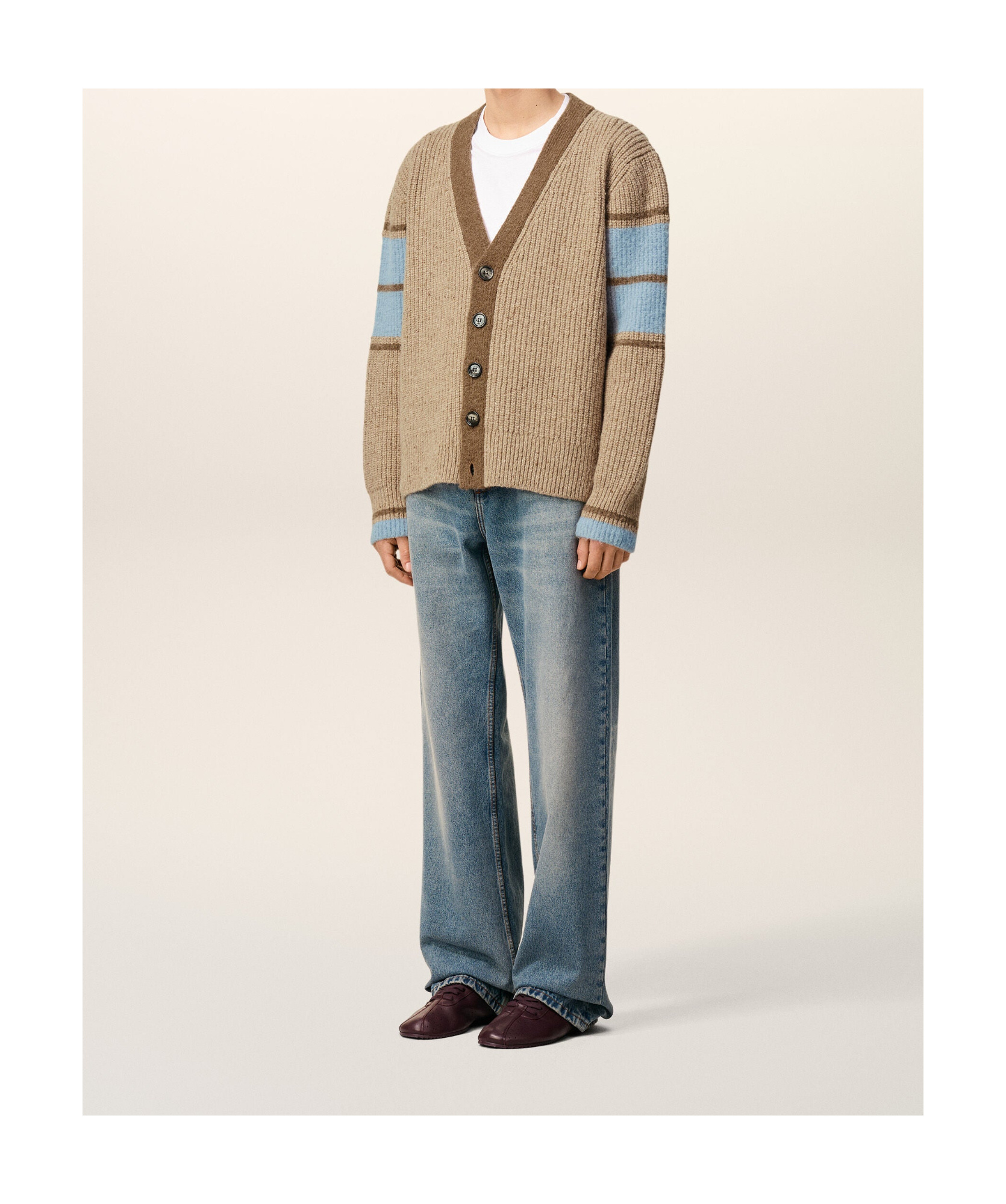 Ami Alexandre Mattiussi Ami Paris Ami Striped Wool Cardigan In Brown