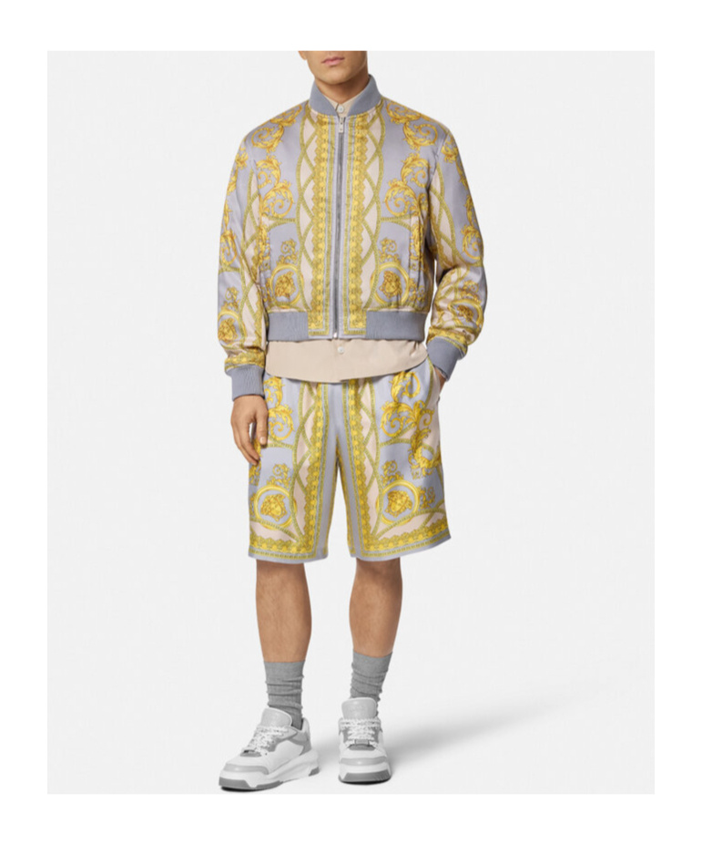 Versace Baroque-pattern Print Bomber Jacket In Nude