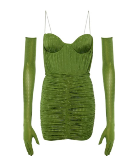 Alex Perry Embellished Ruched Jersey Minidress In Green
